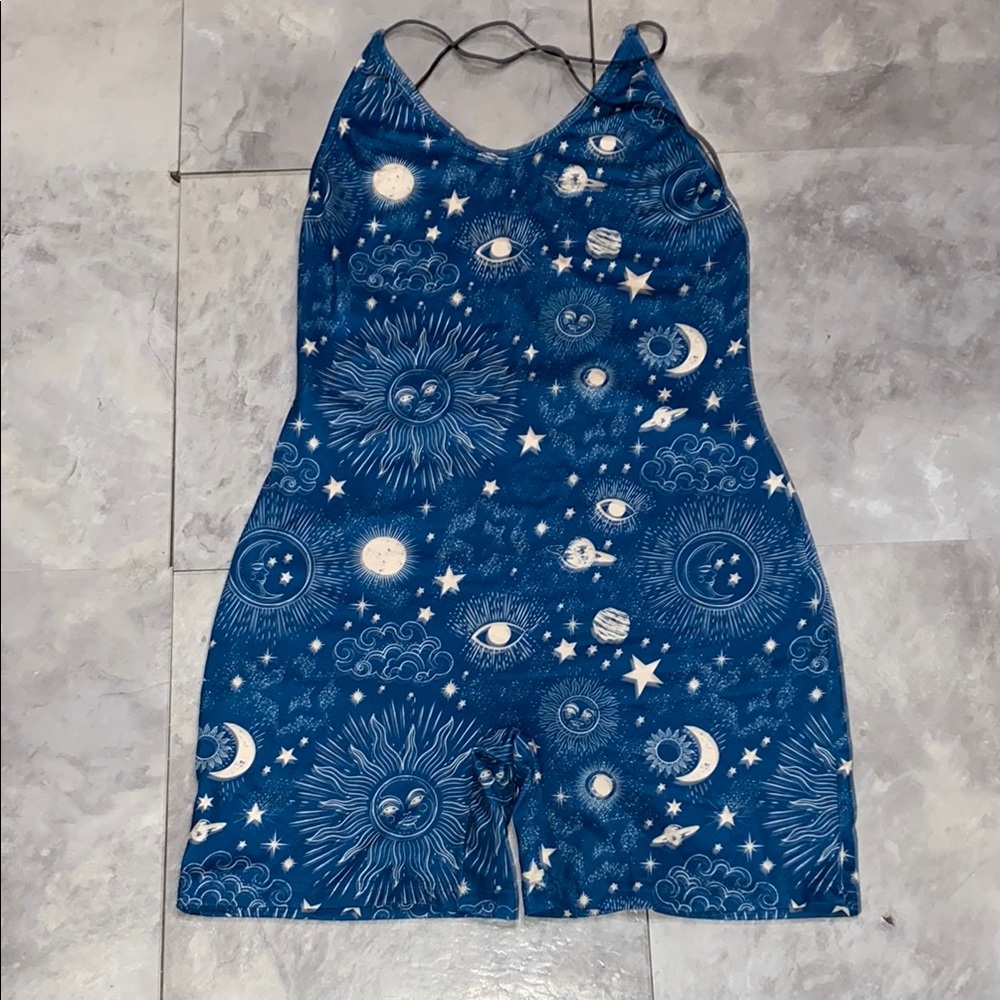Women moon star Blue Celestial Print short summer Romper size small romwe